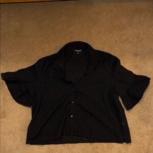 Madewell Black Bell Sleeve Notched Collar Top